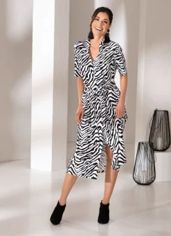 Discount KLAUS MODELLE MADE IN GERMANY Kleid mit individueller Weitenregulierung SCHWARZ-WEISS