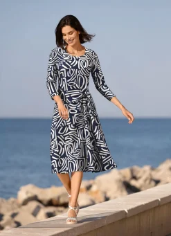 Outlet KLAUS MODELLE MADE IN GERMANY Kleid mit Knotenoptik MARINE-ECRU