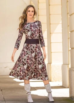Hot KLAUS MODELLE MADE IN GERMANY Kleid mit Lederimitat-Einsatz MAUVE-BEIGE-BUNT