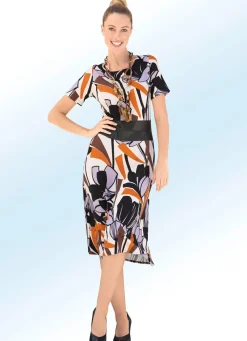 Discount KLAUS MODELLE MADE IN GERMANY Kleid mit Nappa-Lederimitat-Einsatz BEIGE-BUNT