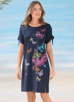 BADER Kleid mit platziertem Druckdessin und raffbaren Ärmeln MARINE-BUNT