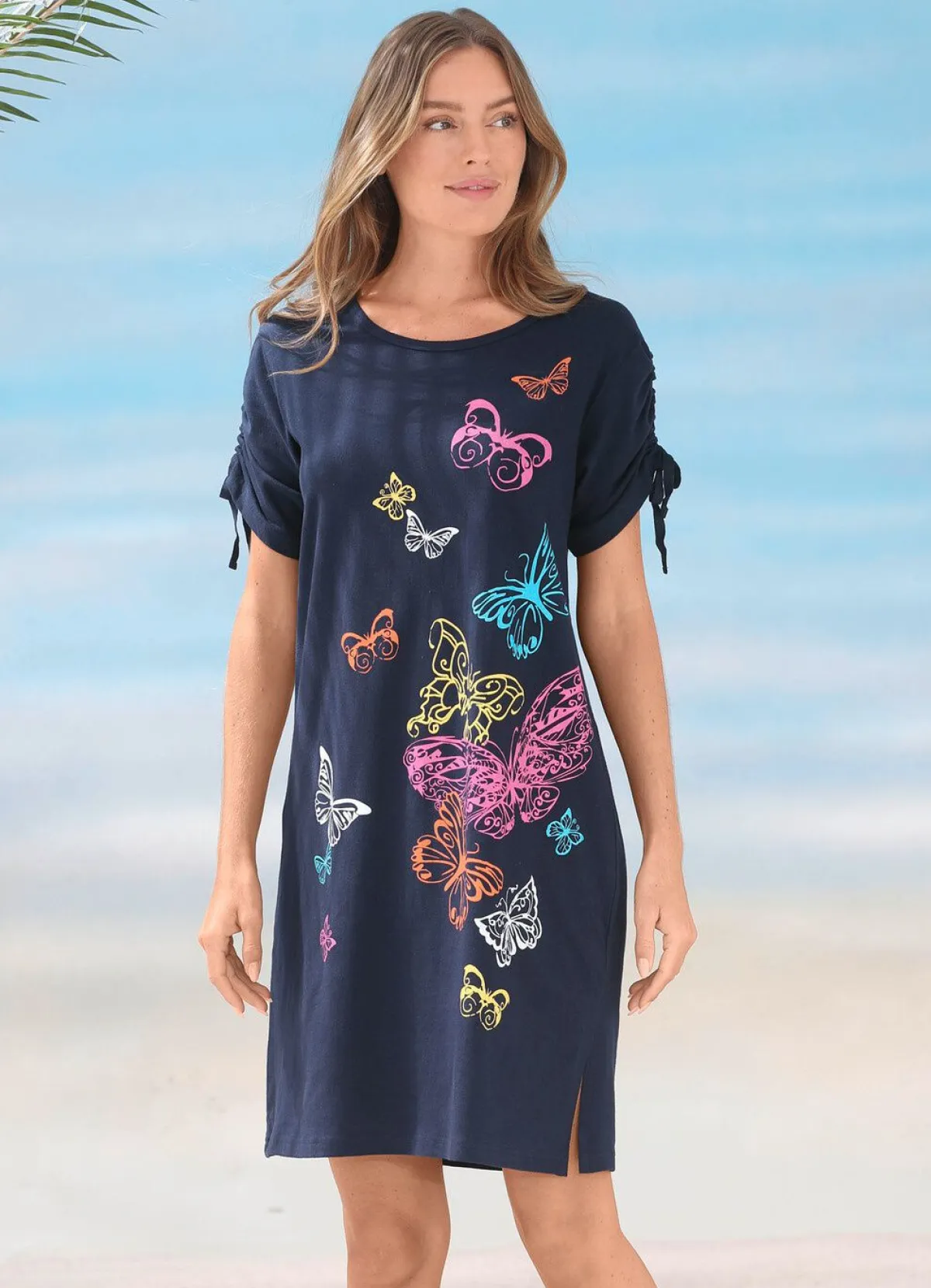 BADER Kleid mit platziertem Druckdessin und raffbaren Ärmeln MARINE-BUNT