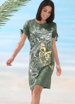 BADER Kleid mit platziertem Druckdessin und raffbaren, kurzen Ärmeln OLIV