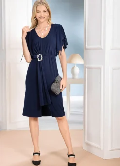 Sale BADER Kleid mit Schmuckspange NACHTBLAU