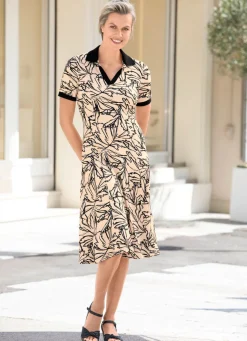 Sale BADER Kleid mit schwarzem Rippjersey TAUPE-SCHWARZ-GRAU