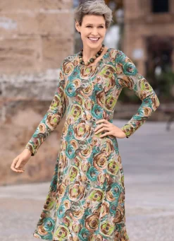Discount BADER Kleid mit schwingendem Rockteil PETROL-PISTAZIE-BRAUN