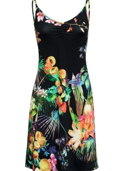 Online KLAUS MODELLE MADE IN GERMANY Kleid mit Spaghettiträgern und farbbrillantem Druckdessin SCHWARZ-BUNT