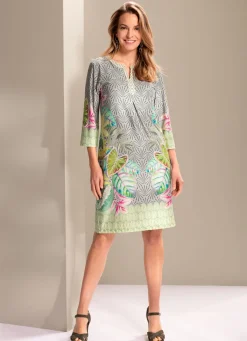 Sale BADER Kleid mit tollem Bordürendruck KHAKI-GRÜN-LIMONE-BUNT