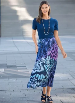 Sale KLAUS MODELLE MADE IN GERMANY Kleid mit toller Faltenlegung MARINE-FLIEDER-MINT