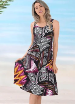 Hot BADER Kleid mit Zierringen an den breiten Trägern SCHWARZ-WEISS-BUNT