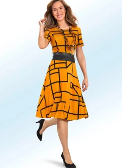 Discount KLAUS MODELLE MADE IN GERMANY Kleid mit Lederimitat-Einsatz SAFRAN-SCHWARZ