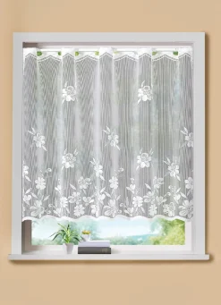 Best BADER Kleinfenster-Store Blumenranke mit Stangendurchzug WEISS