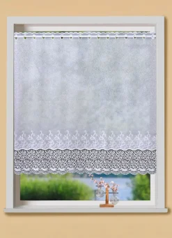 Discount BADER Kleinfenster-Store mit gebogtem Macramé-Abschluss WEISS
