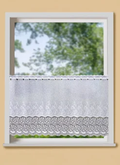 Discount BADER Kleinfenster-Store mit gebogtem Macramé-Abschluss WEISS