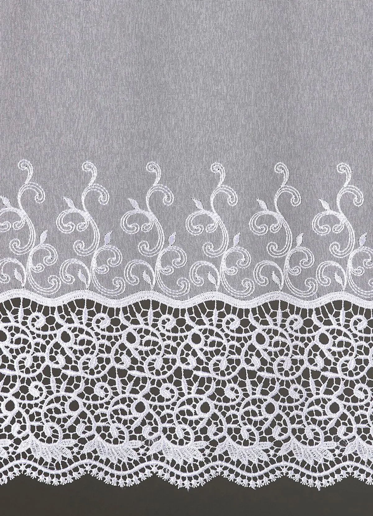 Discount BADER Kleinfenster-Store mit gebogtem Macramé-Abschluss WEISS