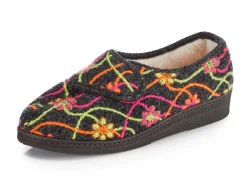 New BADER Klett-Hausschuh mit bunter Blüten-Stickerei ANTHRAZIT-BUNT