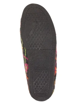 New BADER Klett-Hausschuh mit bunter Blüten-Stickerei ANTHRAZIT-BUNT