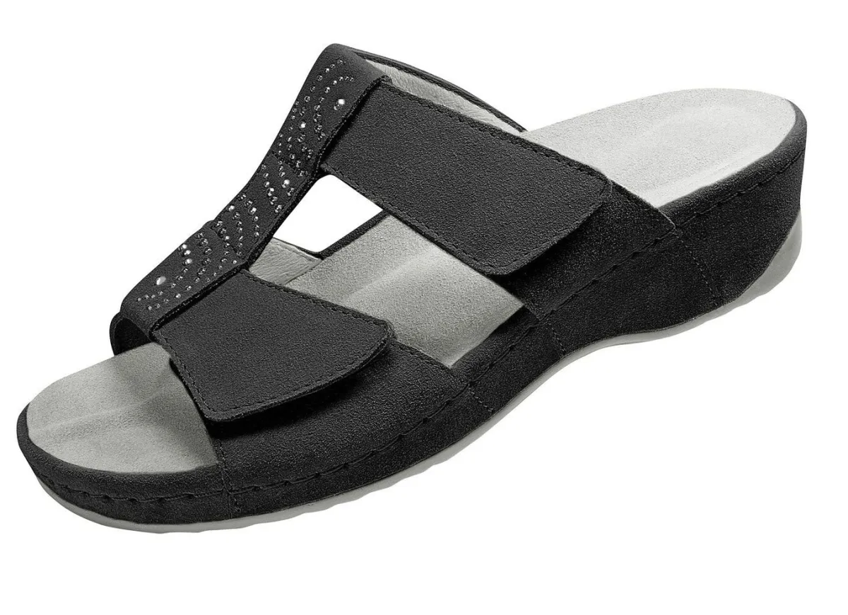 Clearance BADER Klett-Pantolette aus echtem Leder SCHWARZ