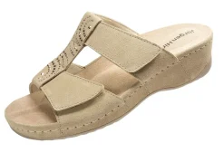 Hot BADER Klett-Pantolette aus echtem Leder BEIGE