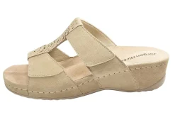 Hot BADER Klett-Pantolette aus echtem Leder BEIGE