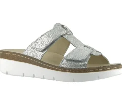 KLAUS MODELLE MADE IN GERMANY Klett-Pantolette "Cara" aus geprägtem Echtleder silber