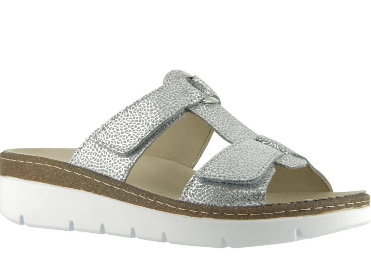 KLAUS MODELLE MADE IN GERMANY Klett-Pantolette "Cara" aus geprägtem Echtleder silber