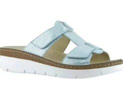 Discount KLAUS MODELLE MADE IN GERMANY Klett-Pantolette "Cara" aus geprägtem Echtleder hellblau