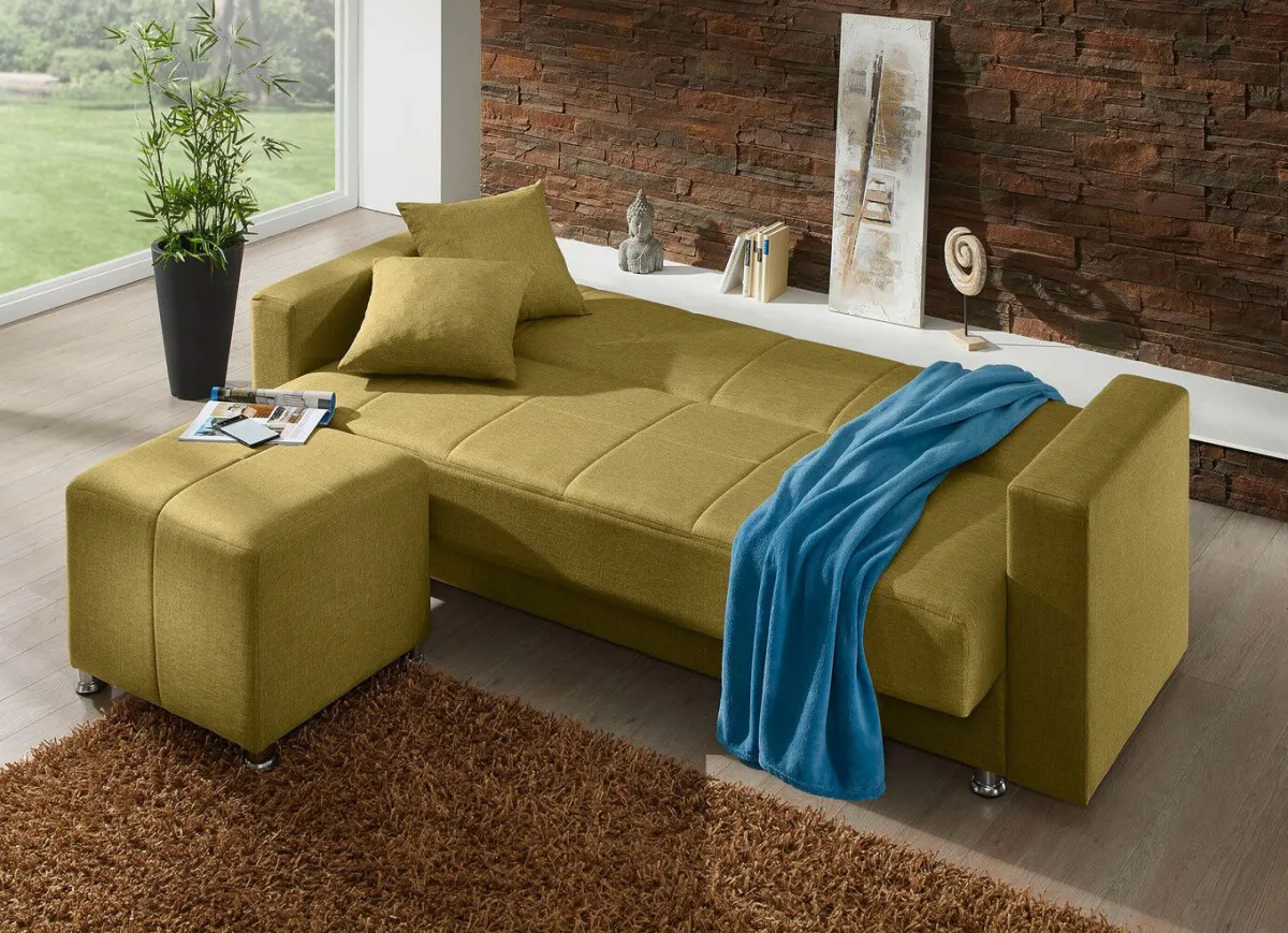 BADER Klick-Klack-Sofa mit Hocker und Dekokissen GRÜN