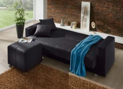 Hot BADER Klick-Klack-Sofa mit Hocker und Dekokissen SCHWARZ