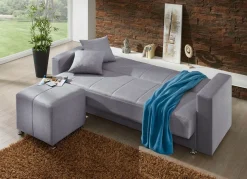 Sale BADER Klick-Klack-Sofa mit Hocker und Dekokissen GRAU