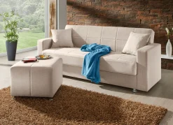 New BADER Klick-Klack-Sofa mit Hocker und Dekokissen BEIGE