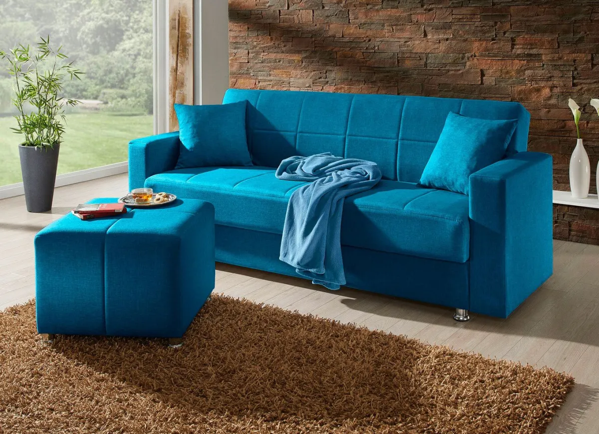 Online BADER Klick-Klack-Sofa mit Hocker und Dekokissen BLAU