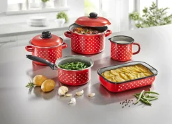 New BADER Koch-Set aus hochwertiger Emaillet, 5-teilig ROT