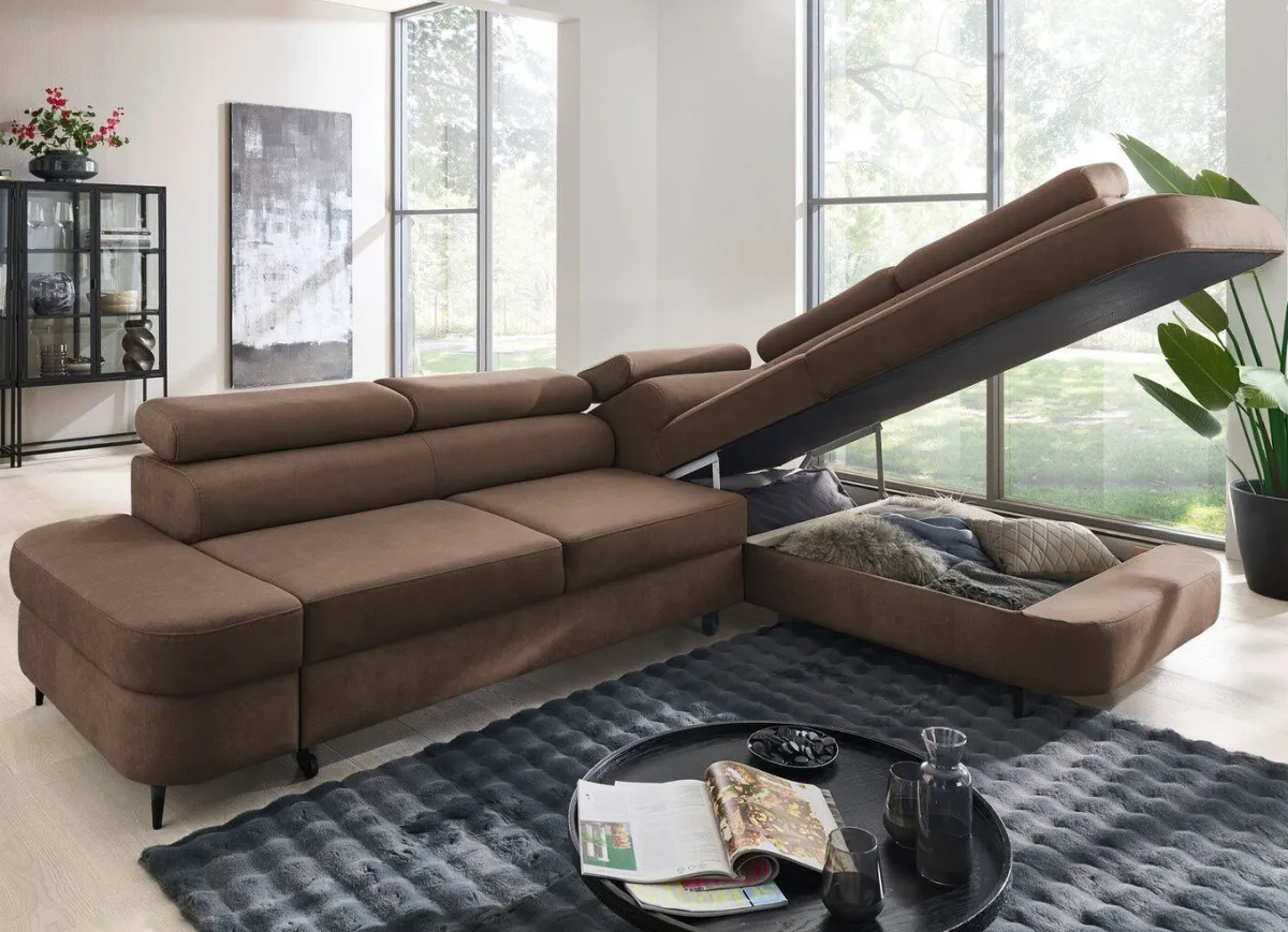 New BADER Komfortable Polsterecke mit Funktion und Bettkasten BRAUN