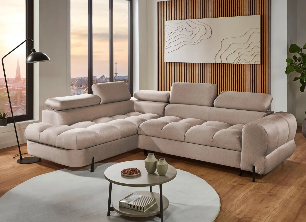 New BADER Komfortable Polsterecke mit Bettfunktion beige