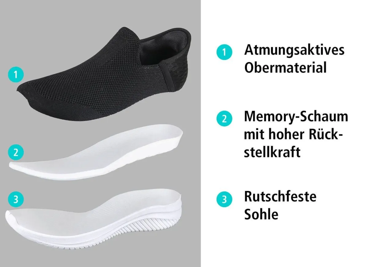 BADER Komfort-Sliding Stretch Sneaker Memory Foam SCHWARZ