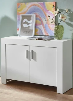 Clearance BADER Kommode mit Griffen in Aluminium-Optik WEISS
