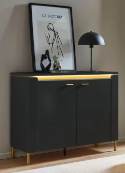 Clearance BADER Kommode mit LED-Beleuchtung und Softclose SCHWARZ-GOLD