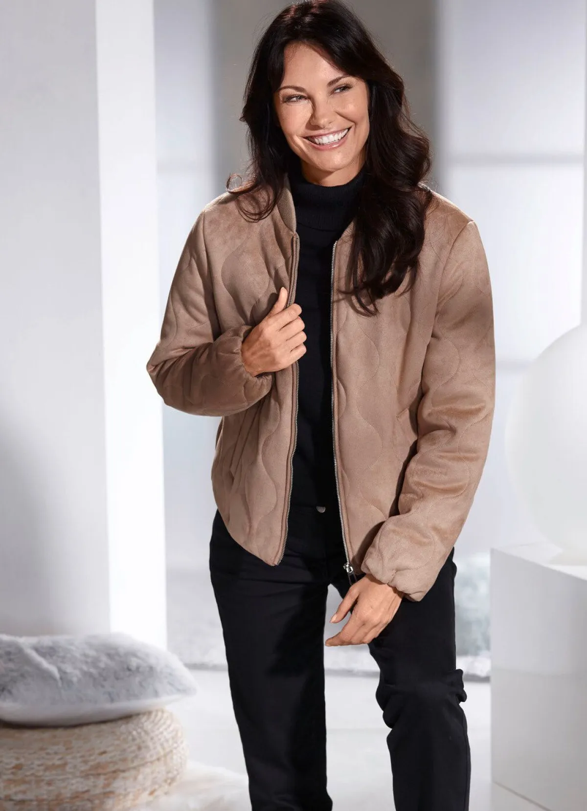 Sale BADER Kurzjacke aus Veloursleder-Imitat CAMEL