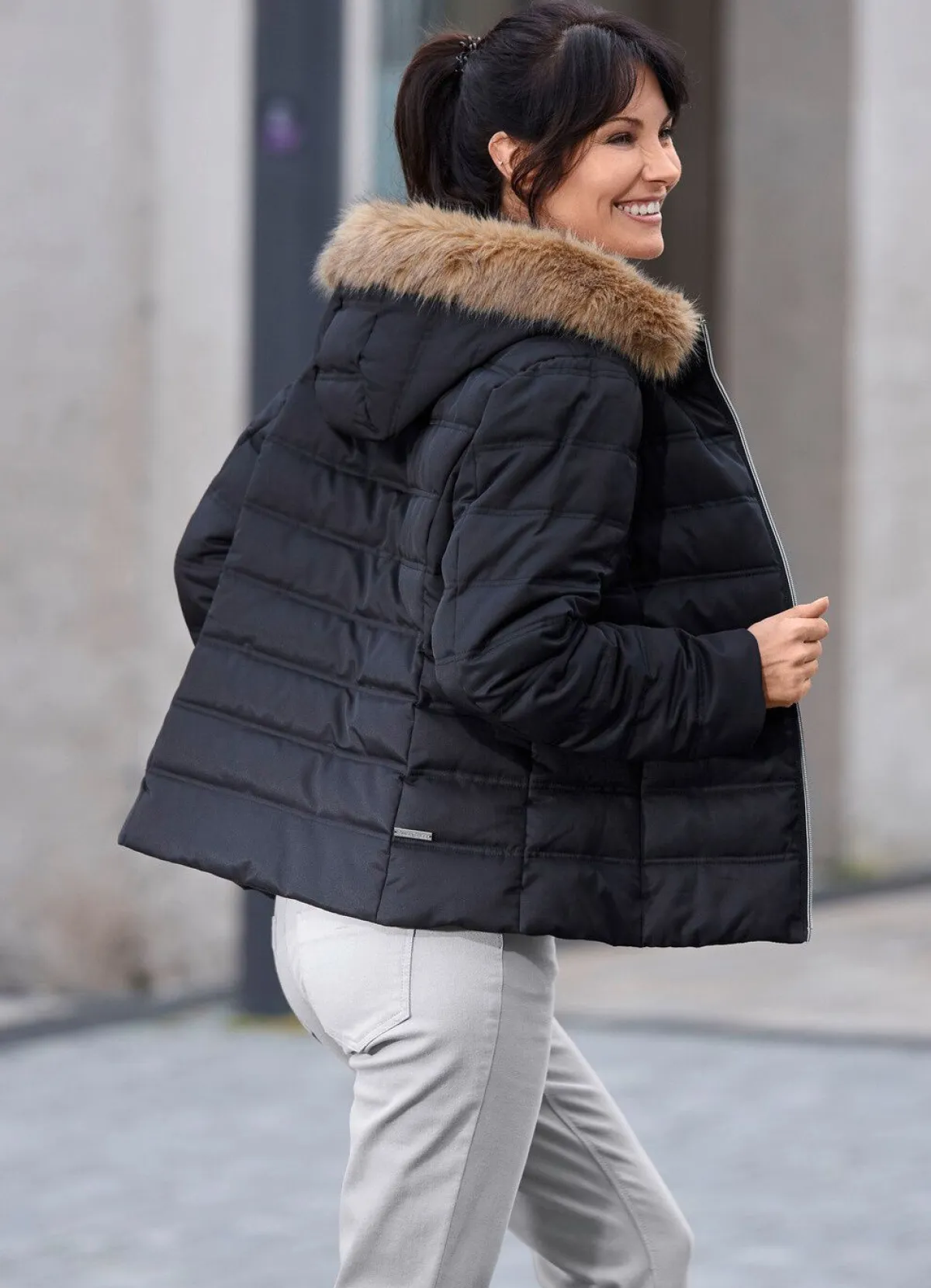 Sale BADER Kurzjacke mit abnehmbarem Kunstpelz-Besatz SCHWARZ