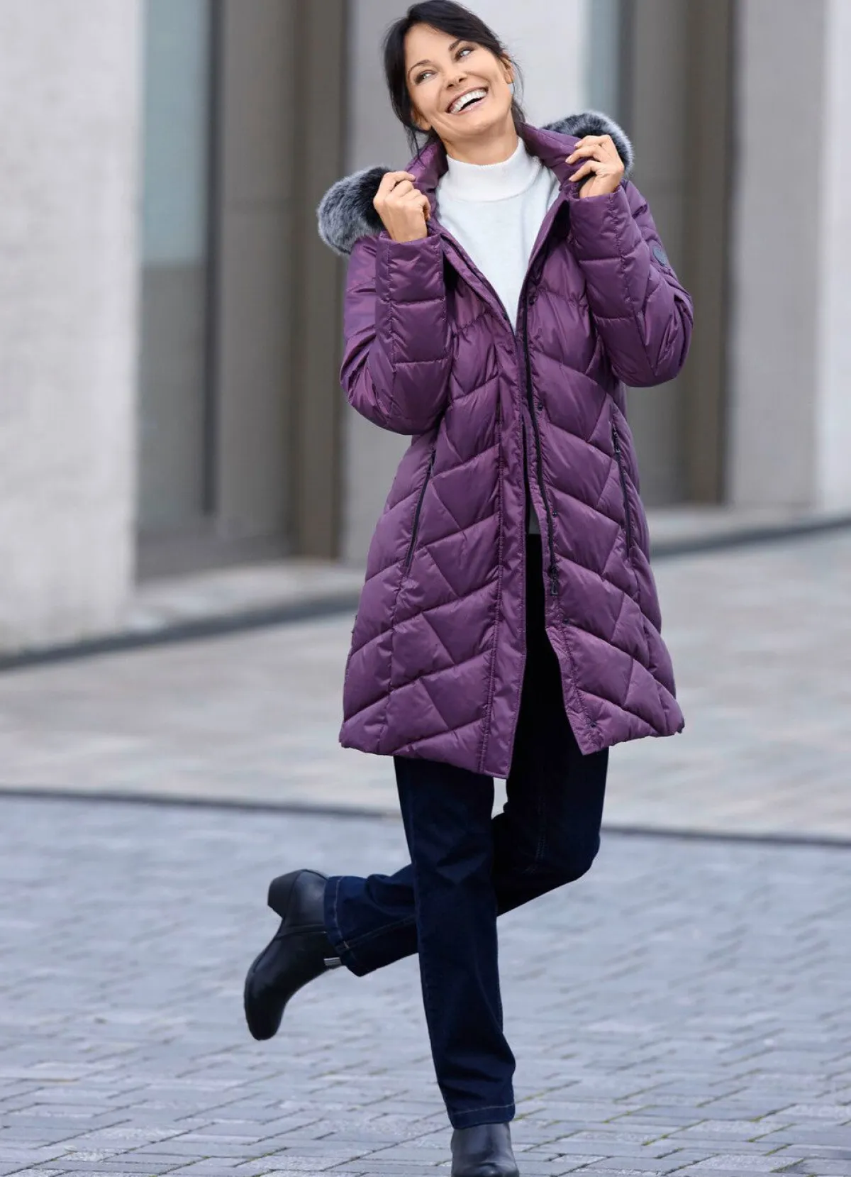 Discount BADER Kurzmantel mit abnehmbarem Kunstpelz-Besatz PURPLE