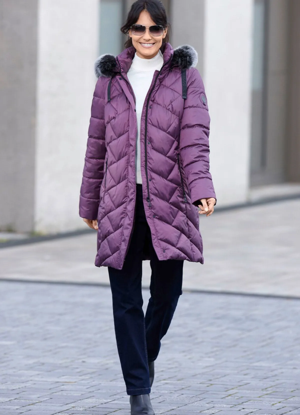 Discount BADER Kurzmantel mit abnehmbarem Kunstpelz-Besatz PURPLE