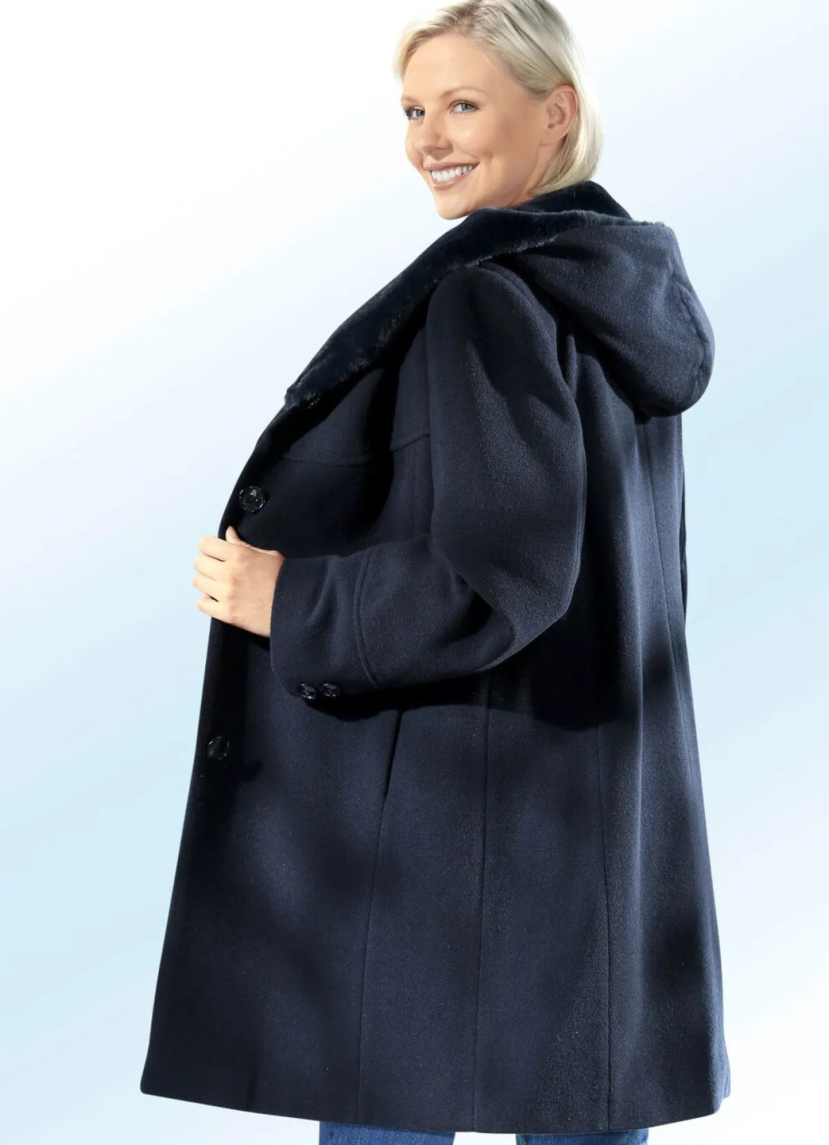 Hot BADER Kurzmantel mit fester Kapuze NAVY