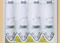 Clearance BADER Kurzstore aus besticktem Batist mit Stangendurchzug WEISS-BLAU
