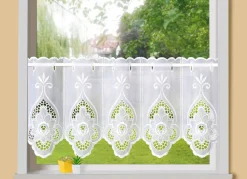 Clearance PLAUENER STICKEREI Kurzstore Blume mit Stangendurchzug WEISS