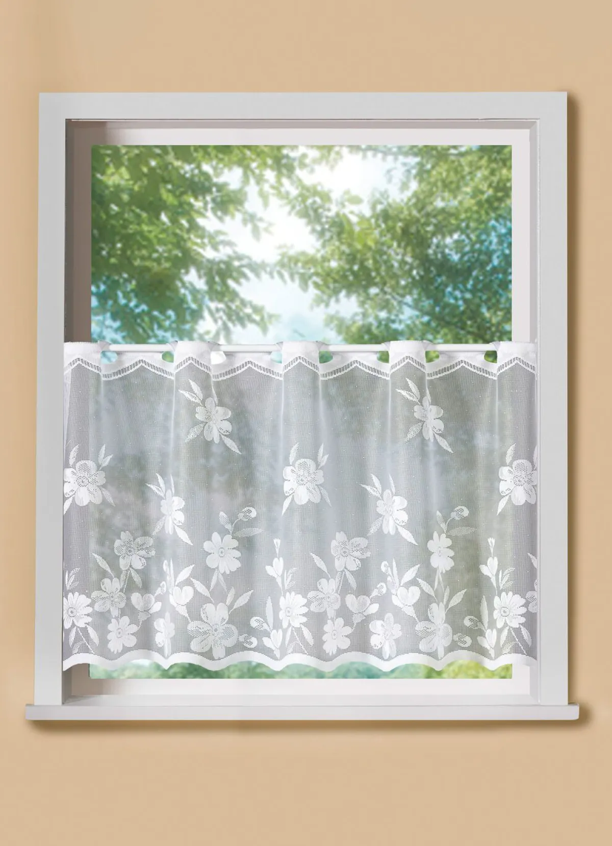 Sale BADER Kurzstore Blumenranke mit Stangendurchzug WEISS