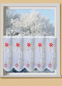 PLAUENER STICKEREI Kurzstore mit echter und metallisiertem Garn WEISS-ROT-GOLD