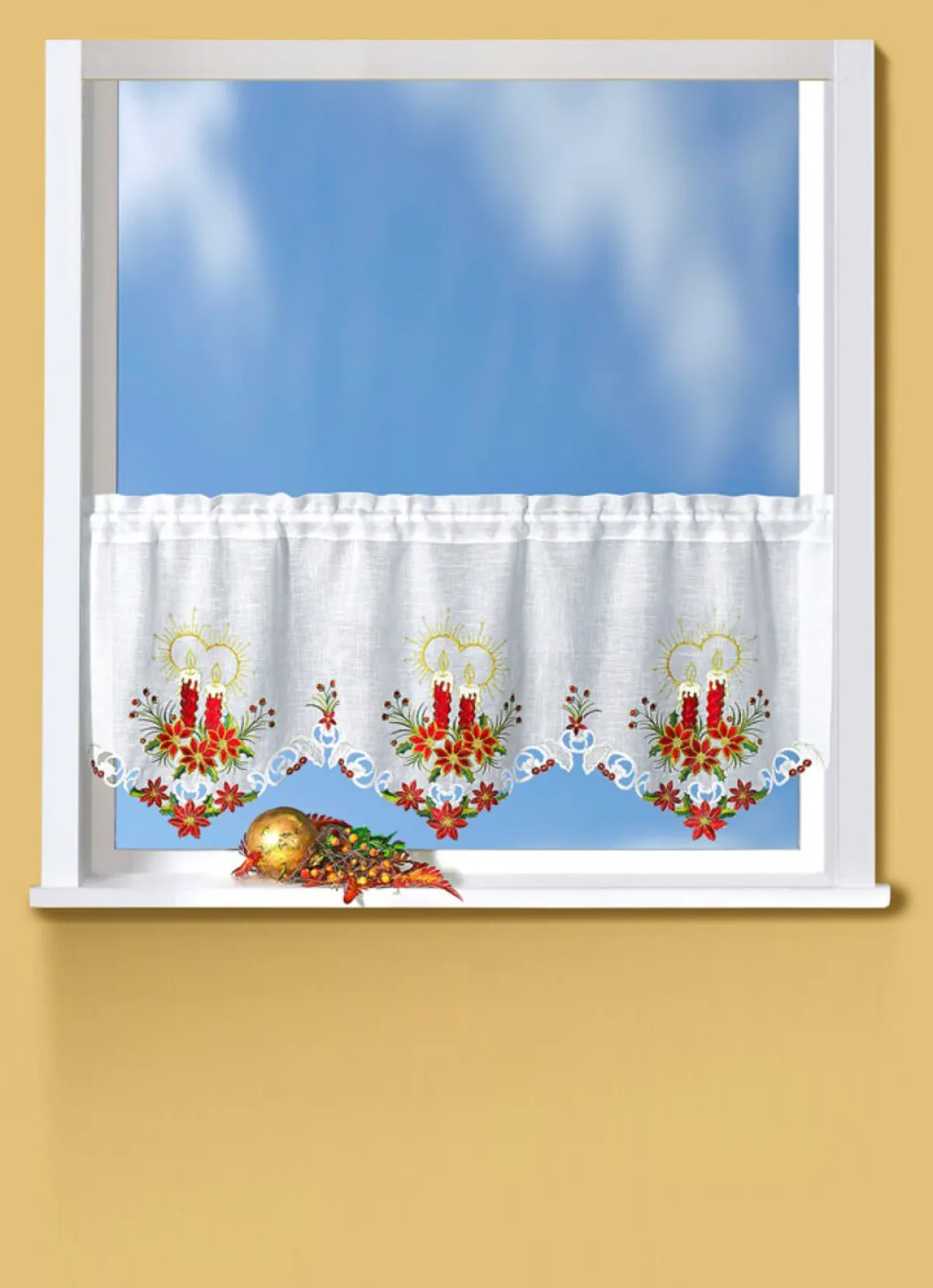 Outlet BADER Kurzstore mit Kerzen-Motiven WEISS-ROT