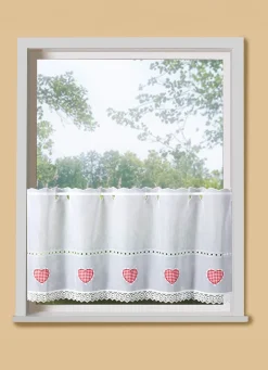 Online BADER Kurzstore mit Macramé-Abschluss und Stangendurchzug WEISS-ROT