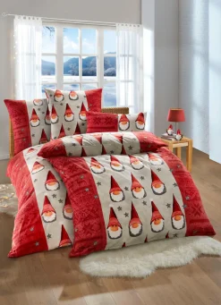 Outlet BADER Kuschelige Bettwäsche-Garnitur mit weihnachtlichem Motiv ROT-BUNT